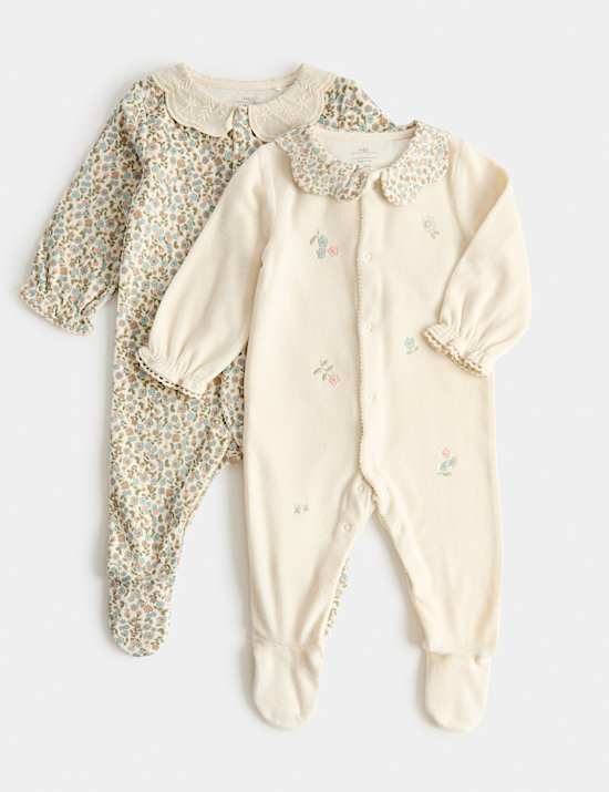2 Pack Cotton Rich Frill Sleepsuits (7lbs - 3 Yrs)
