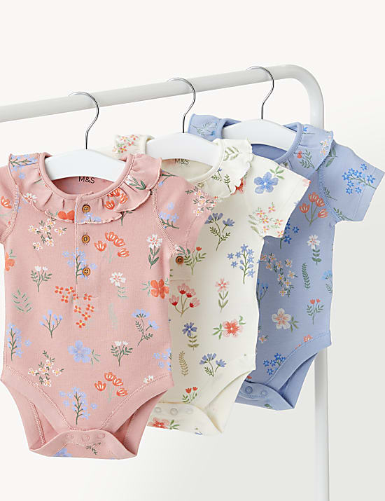 3pk Pure Cotton Floral Bodysuits (6 1/2lbs-3 Yrs)