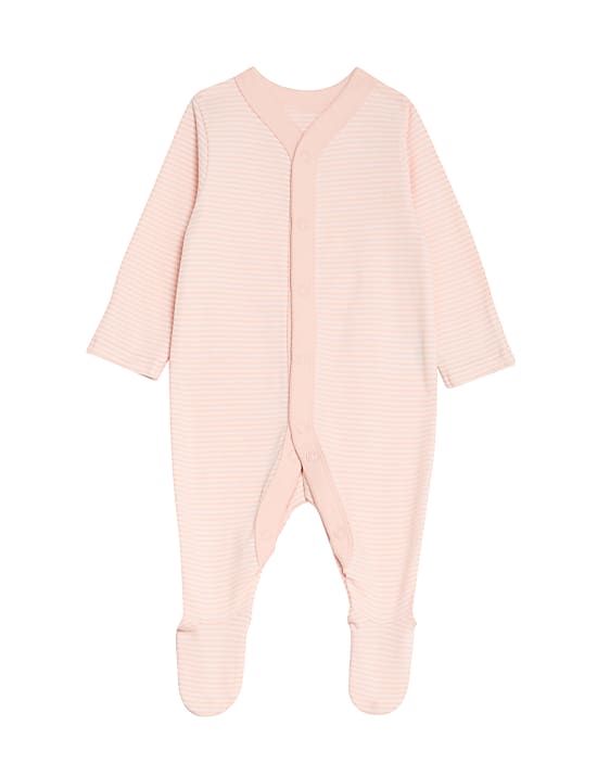 3pk Pure Cotton Bunny & Striped Sleepsuits (5lbs-3 Yrs)