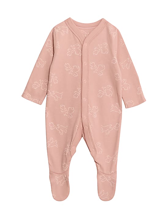 3pk Pure Cotton Bunny & Striped Sleepsuits (5lbs-3 Yrs)