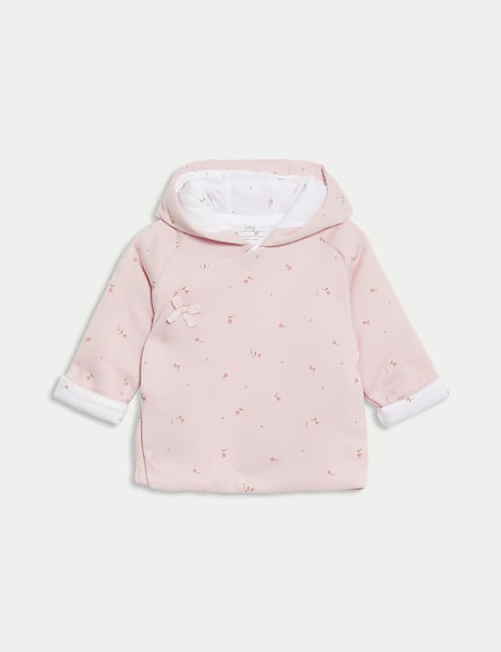 Chaqueta con capucha 100 % algodón con estampado floral (7 lbs-1 año)