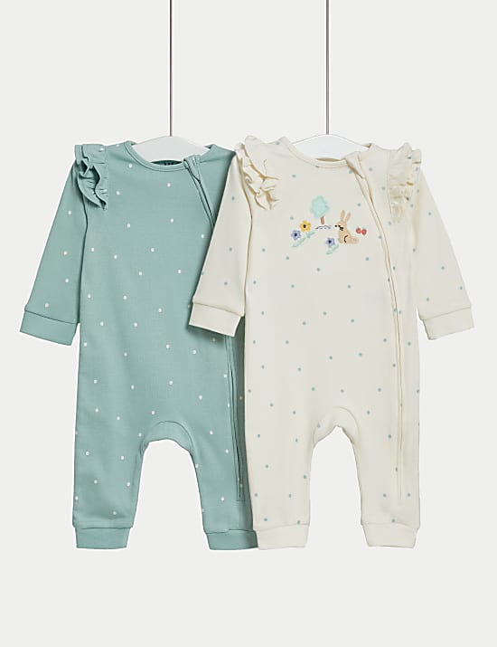2pk Pure Cotton Spot Sleepsuits (6&frac12;lbs-3 Yrs)
