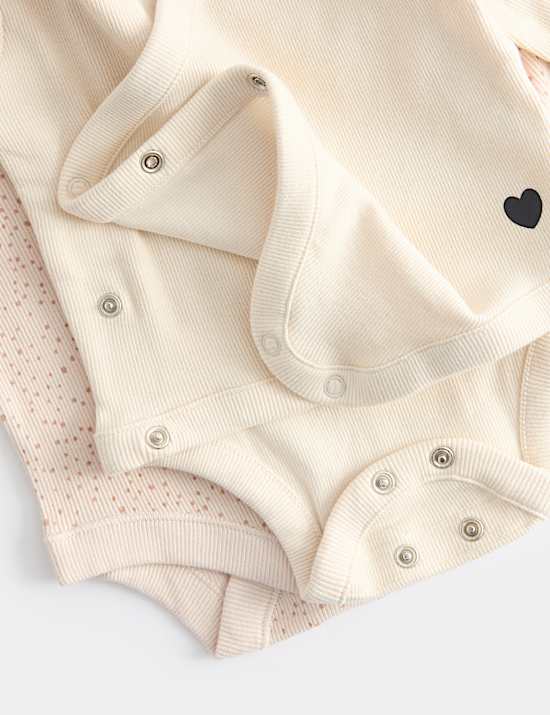 5pk Pure Cotton Heart Ribbed Bodysuits (6½lbs-3 Yrs)