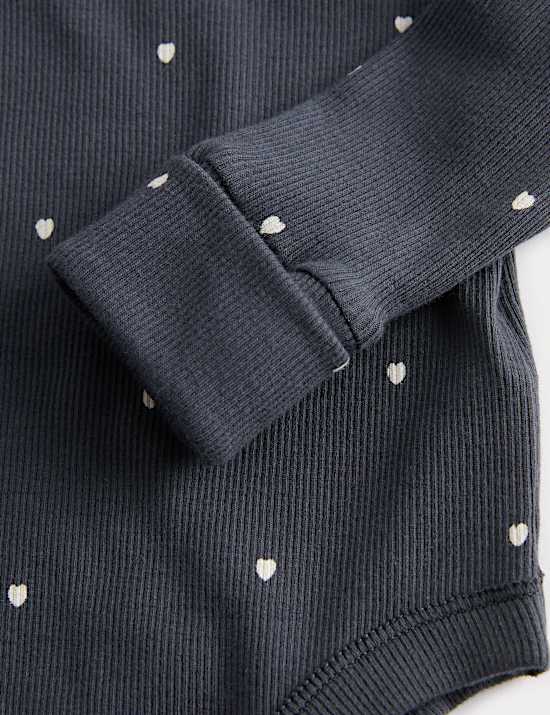 3pk Cotton Rich Heart Long Sleeved Bodysuits (0 Mths-3 Yrs)