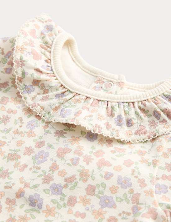 3er-Pack Geblümte Langarm-Bodys aus reiner Baumwolle (0–3 J.)