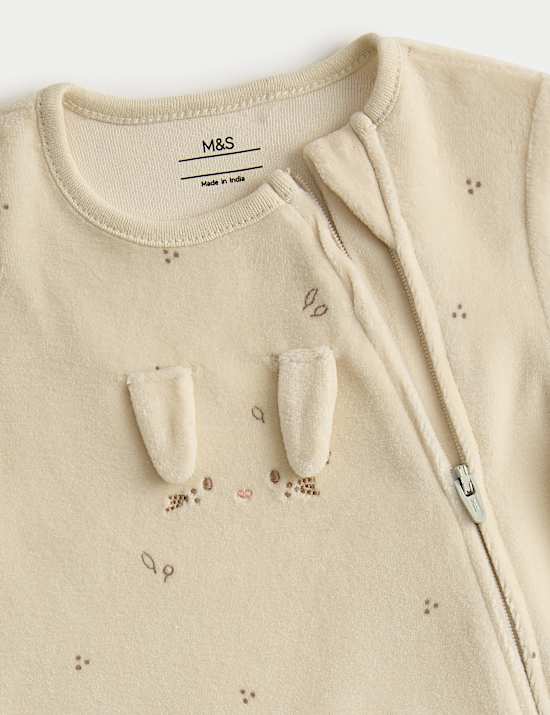 2pk Cotton Rich Velour Bunny Sleepsuits (6½lbs-3 Yrs)