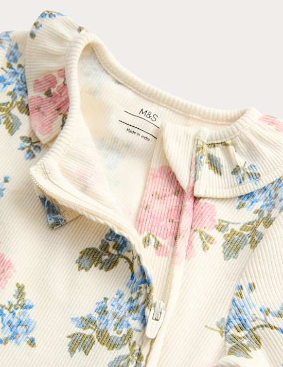 2pk Floral Frill Collar Zip Sleepsuits (0-3 Yrs)