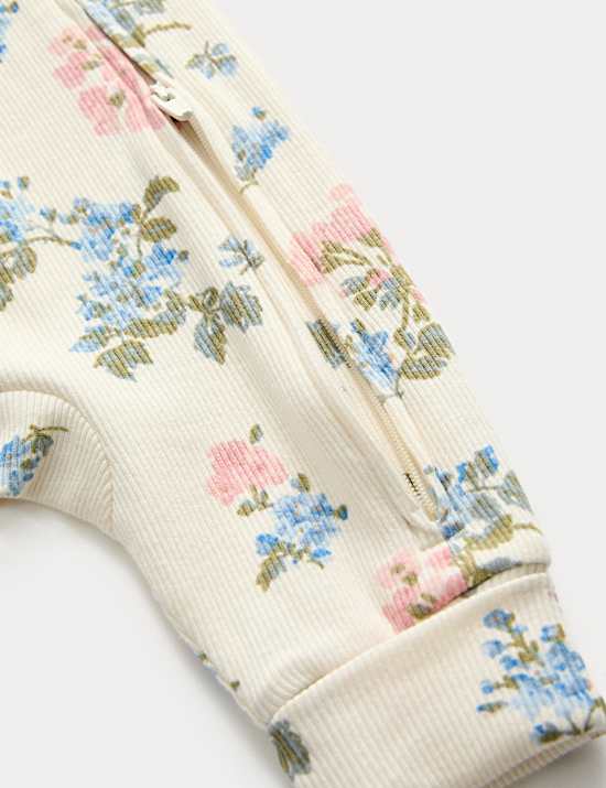 2pk Floral Frill Collar Zip Sleepsuits (0-3 Yrs)