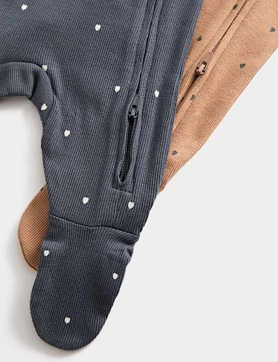 3pk Cotton Rich Heart Ribbed Sleepsuits (6½lbs-3 Yrs)