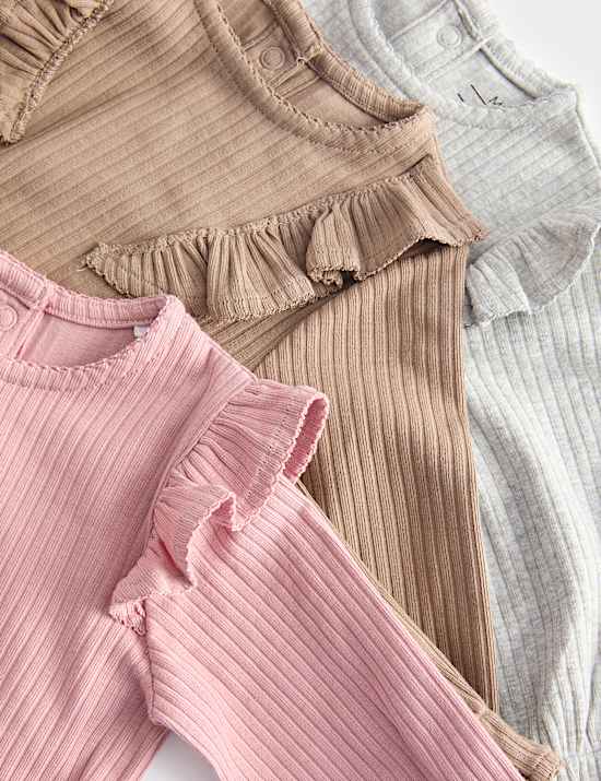 3pk Cotton Rich Frill Ribbed Sleepsuits (6½lbs-3 Yrs)