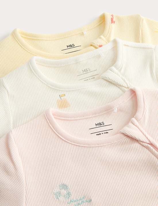 3 Pack Cotton Rich Embroidered Rompers (7lbs-3 Yrs)