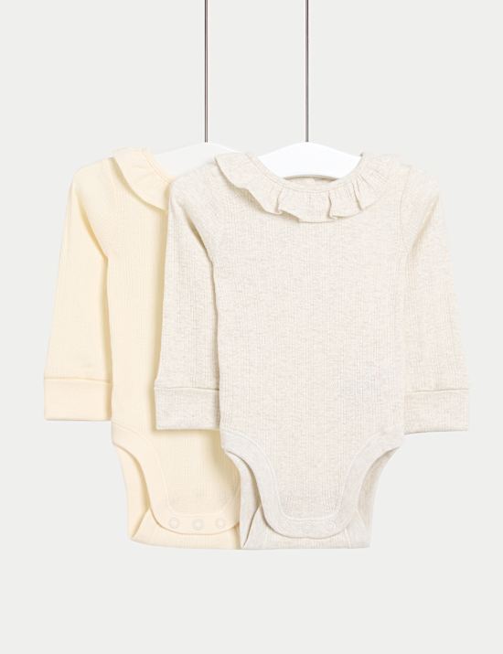 2pk Pure Cotton Frill Long Sleeve Bodysuits (0-3 Yrs)