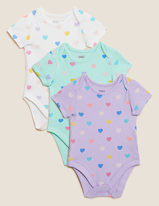 3pk Pure Cotton Heart Bodysuits (6&frac12;lbs - 3 Yrs)
