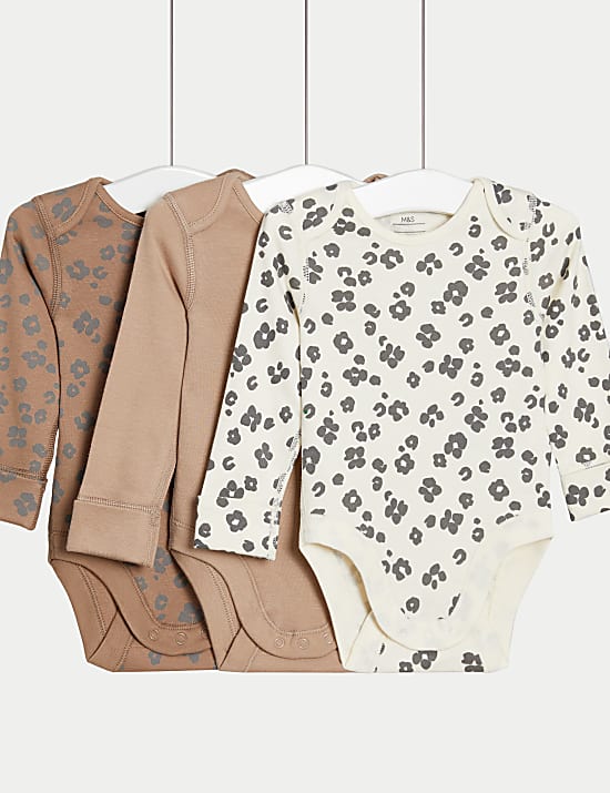3pk Pure Cotton Leopard Print Bodysuits (6&frac12;lbs-3 Yrs)