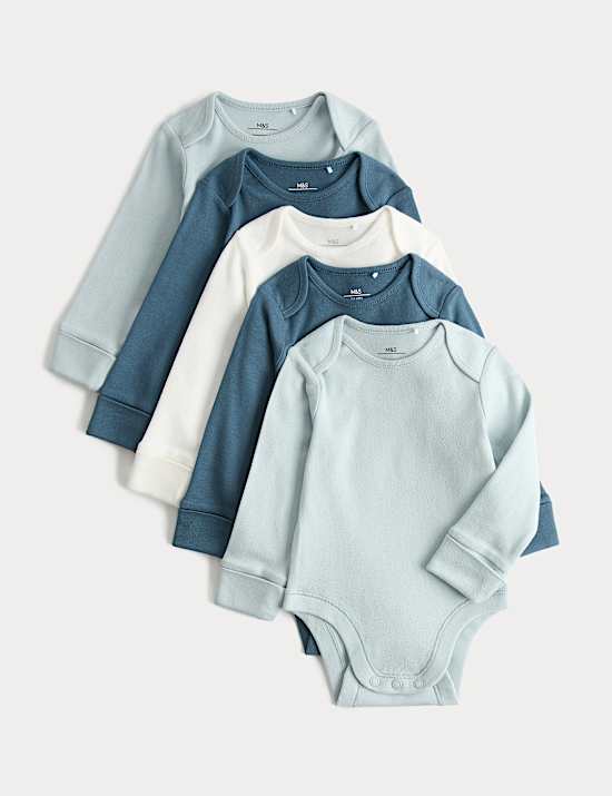 Lot de 5 bodys 100 % coton uni &agrave; manches longues (3,2 kg-3 ans)