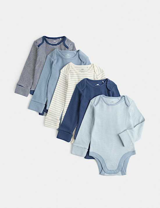 Lot de 5 bodys &agrave; manches longues et rayures (3,2 kg-3 ans)