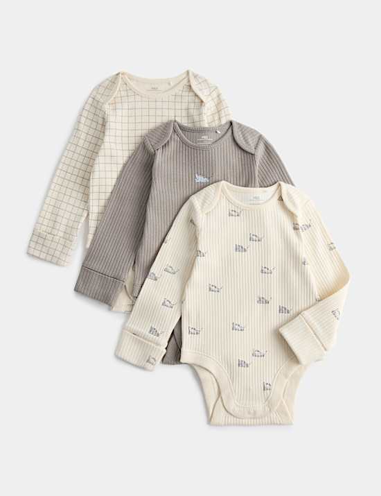 3 Pack Cotton Rich Dino Bodysuits (7lbs - 3 Yrs)