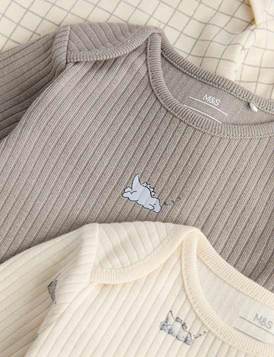 3 Pack Cotton Rich Dino Bodysuits (7lbs - 3 Yrs)