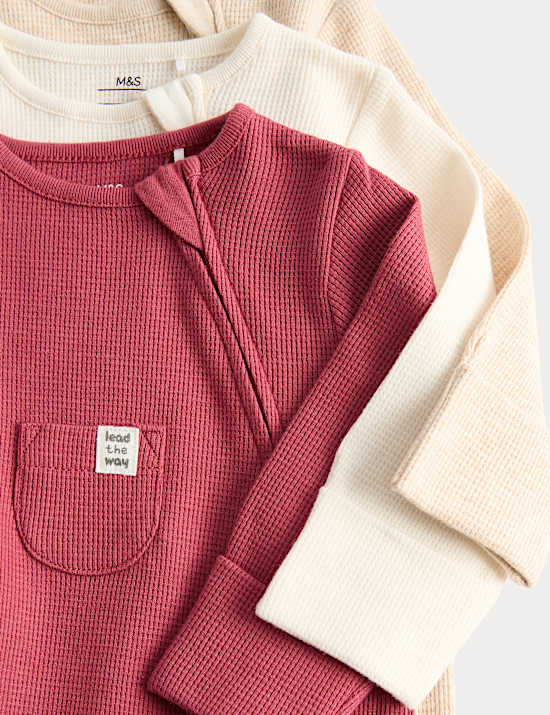3 Pack Pure Cotton Waffle Sleepsuits (7lbs-3 Yrs)