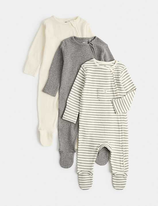 3 Pack Pure Cotton Waffle Sleepsuits (7lbs-3 Yrs)