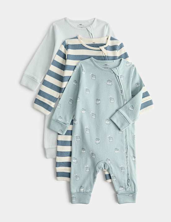 Lot de 3 dors-bien 100 % coton couleur lait & &agrave; rayures (3,2 kg-3 ans)
