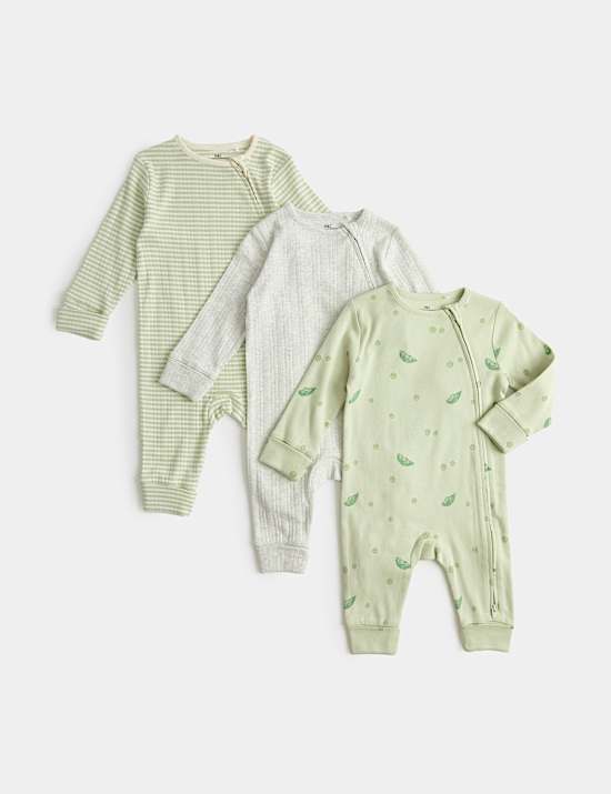 Lot de 3 dors-bien sans pied 100 % coton &agrave; imprim&eacute; petits pois (3,2 kg-3 ans)