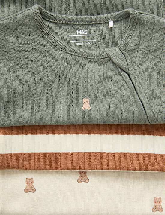3 Pack Bear Wide Stripe Sleepsuits (7lbs-3 Yrs)