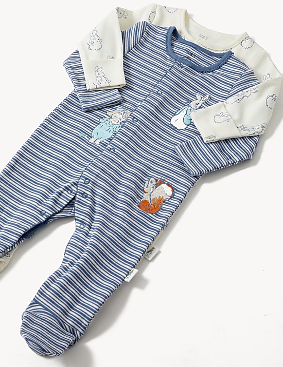 2pk Pure Cotton Peter Rabbit&trade; Sleepsuits (0-3 Yrs)