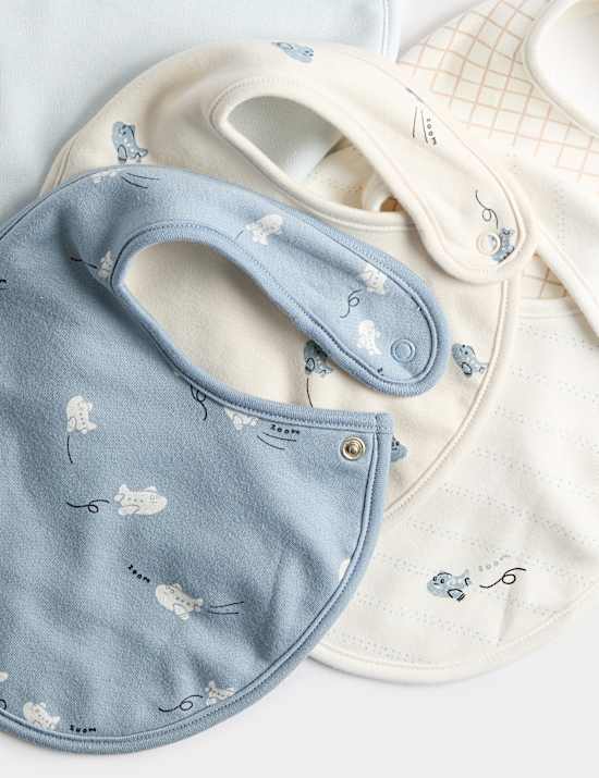 5 Pack Cotton Rich Plane Print Dribble Bibs