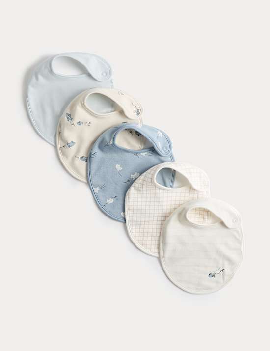 5 Pack Cotton Rich Plane Print Dribble Bibs