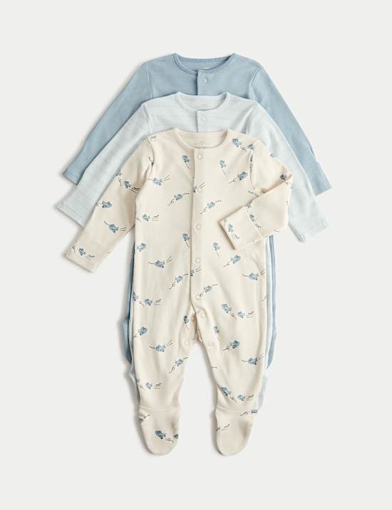 3 Pack Pure Cotton Plane Sleepsuits (5lbs-3 Yrs)