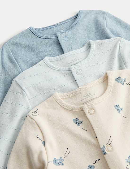 3 Pack Pure Cotton Plane Sleepsuits (5lbs-3 Yrs)
