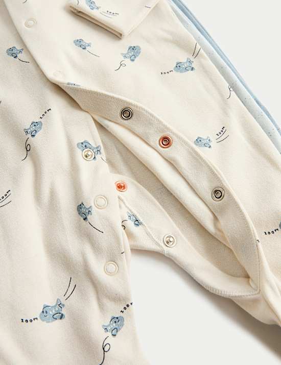 3 Pack Pure Cotton Plane Sleepsuits (5lbs-3 Yrs)