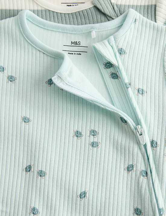 3 Pack Cotton Rich Sea Life Print Rompers (7lbs-3 Yrs)