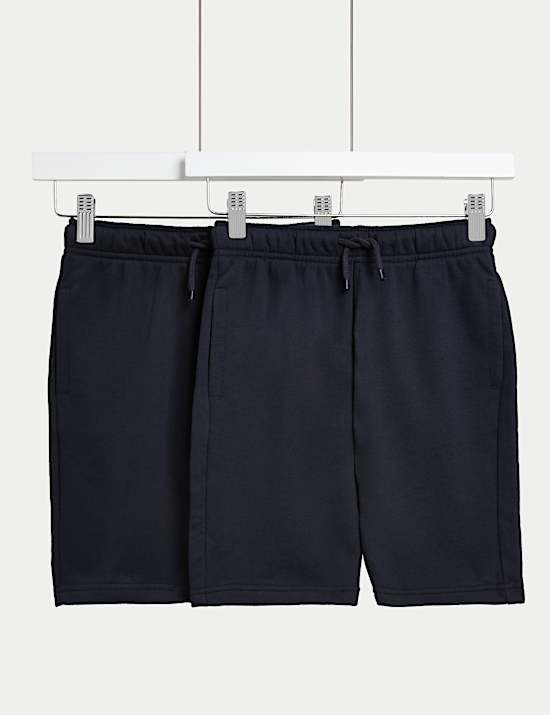 2pk Adaptive Cotton Rich Plain Shorts (2-16 Yrs)
