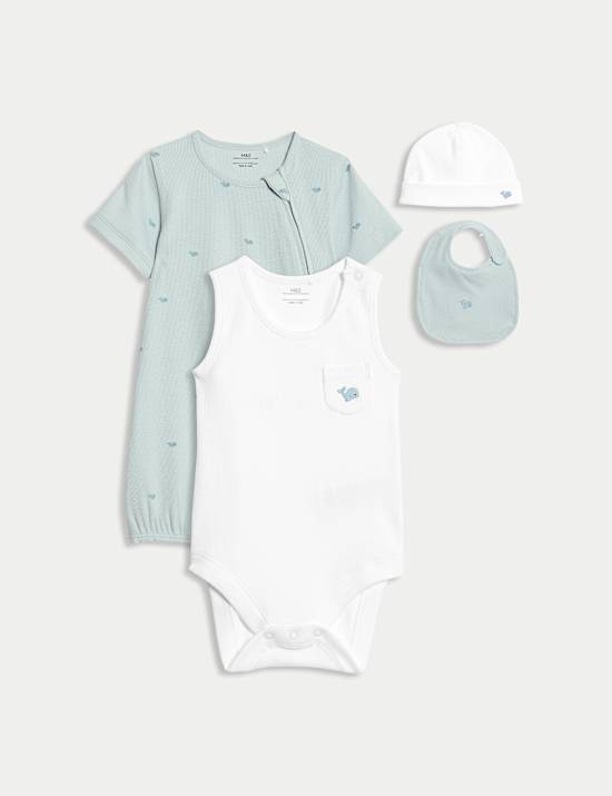 Βασικά είδη 4 κομματιών με υψηλή περιεκτικότητα σε βαμβάκι (7 lbs - 9 μηνών)