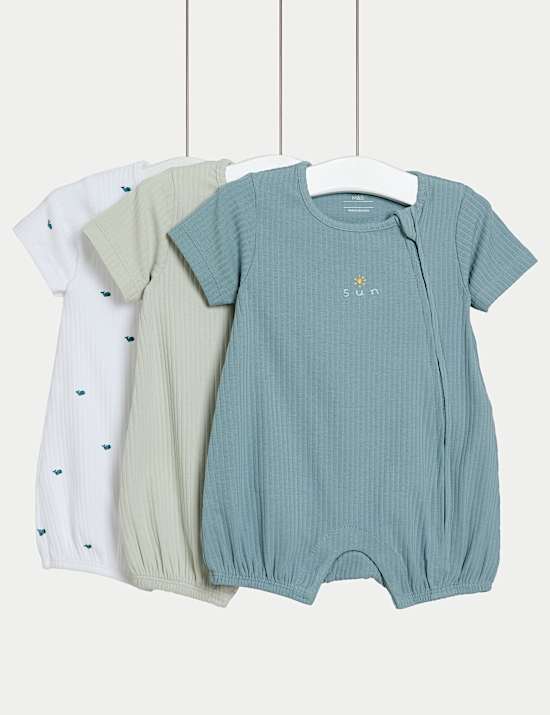 3pk Cotton Rich Rompers (7lbs-12 Mths)