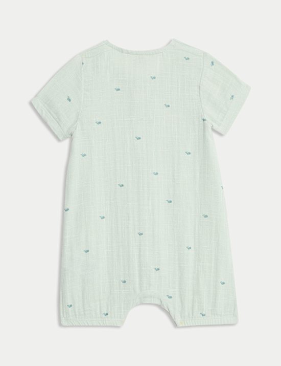 2pc Pure Cotton Whale Print Romper Set (7lbs-12 Mths)