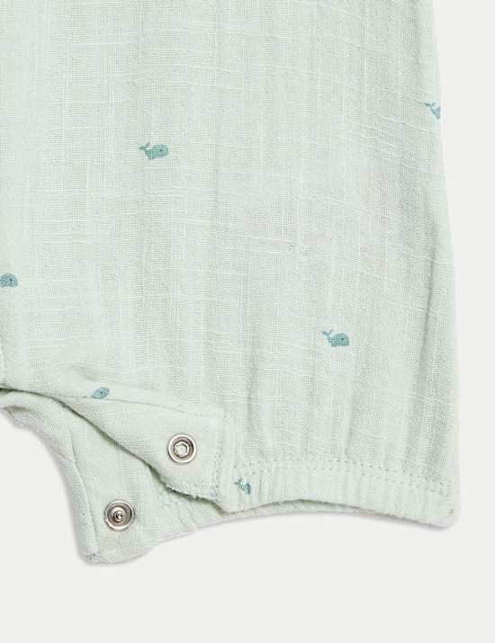 2pc Pure Cotton Whale Print Romper Set (7lbs-12 Mths)