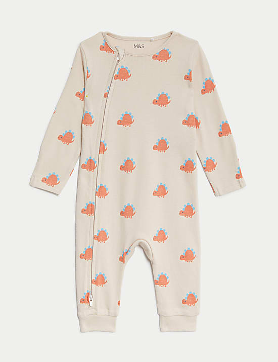 3pk Pure Cotton Dino & Striped Sleepsuits (6&frac12;lbs-3 Yrs)