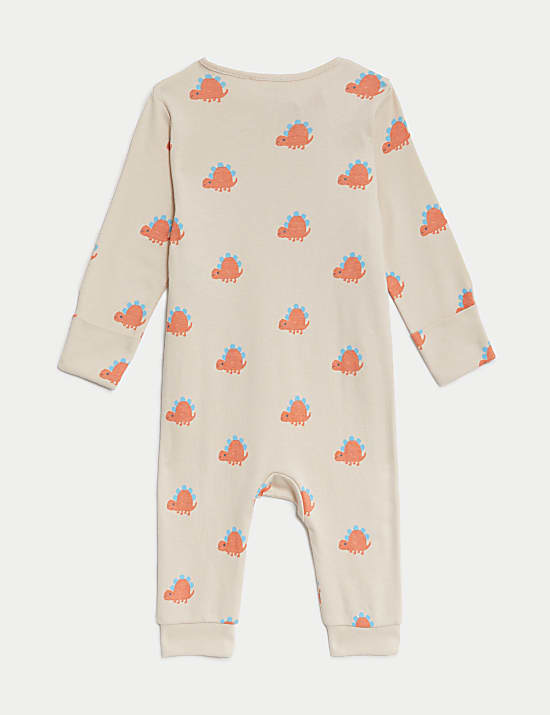 3pk Pure Cotton Dino & Striped Sleepsuits (6&frac12;lbs-3 Yrs)
