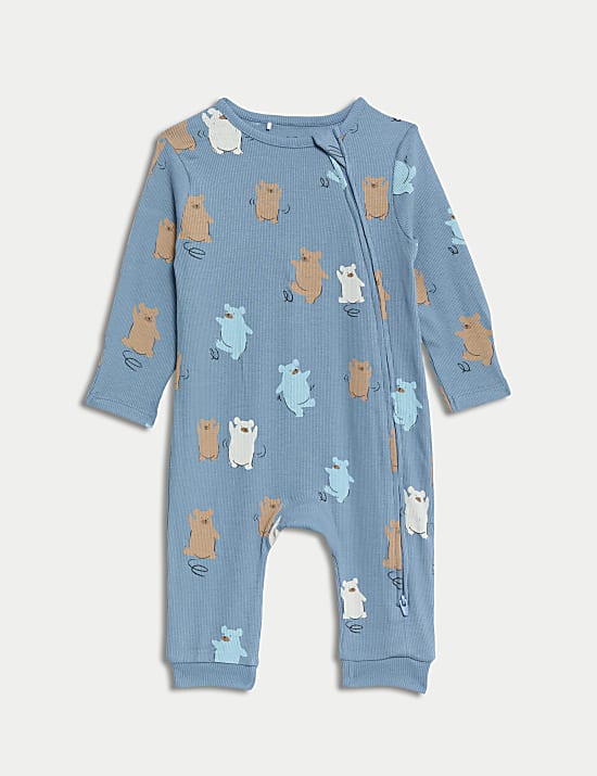 2pk Cotton Rich Bear Sleepsuits (6&frac12;lbs - 3 Yrs)