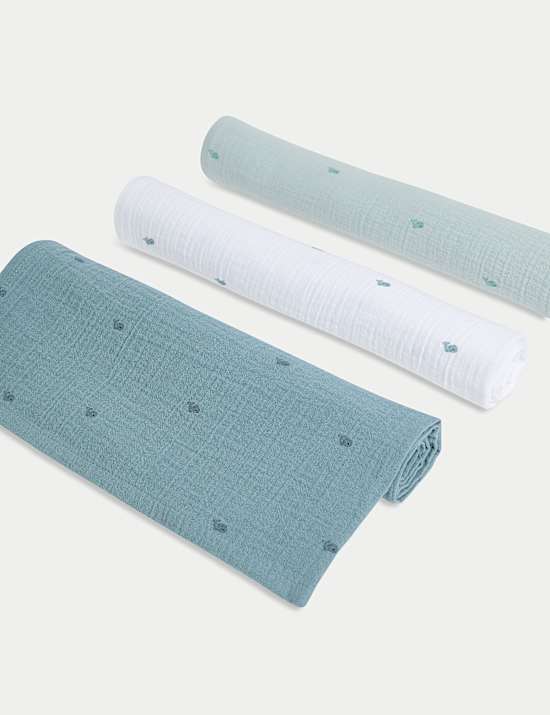 3pk Pure Cotton Whale Muslins