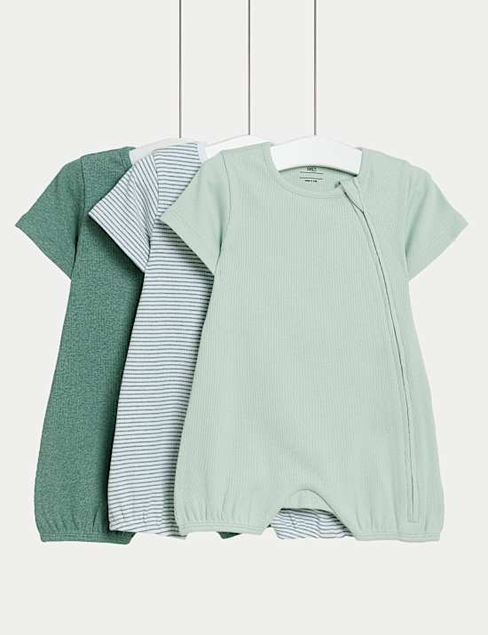 3pk Cotton Rich Striped Rompers (6&frac12;lbs-3 Yrs)