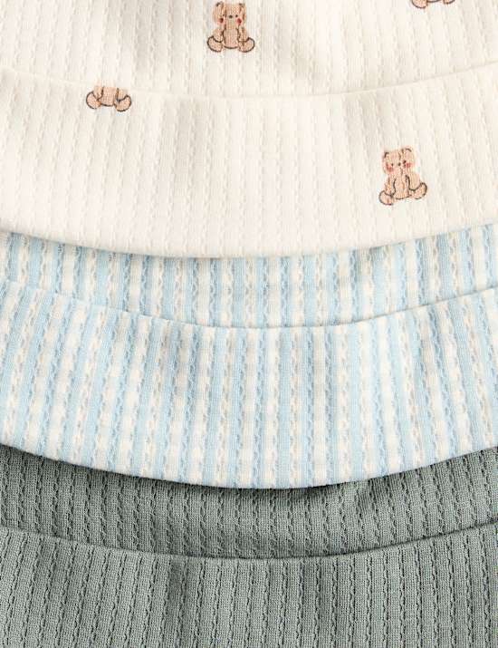 Kids' 3 Pack Pure Cotton Hats with Ears (0-12 Mths)