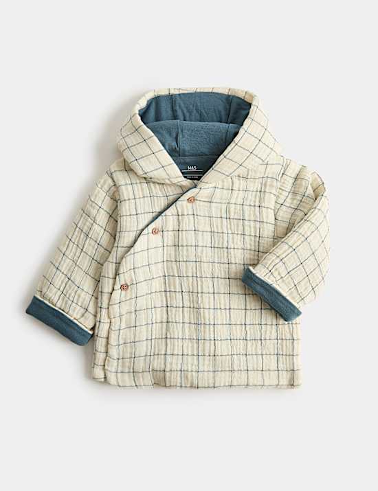 Jacke aus reiner Baumwolle mit Kapuze und Karomotiv (3,2 kg&ndash;1 Jahr)