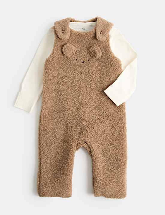 2-tlg. Outfit mit Body und Latzhose aus Borg (0&ndash;12 M.)