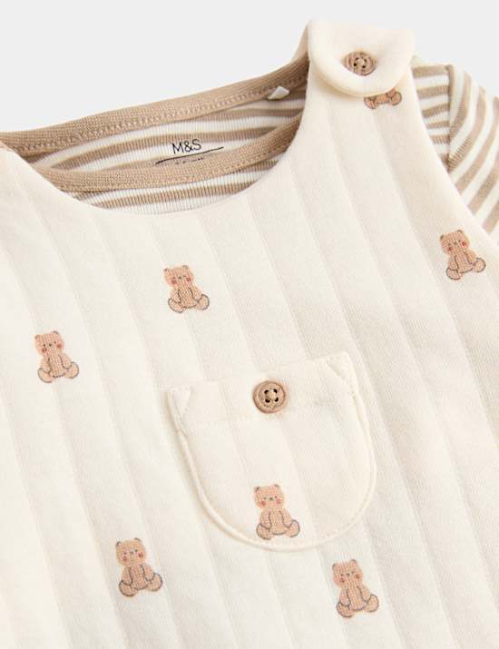 2 Piece Cotton Rich Teddy Dungaree Outfit (7lbs - 1 yrs)