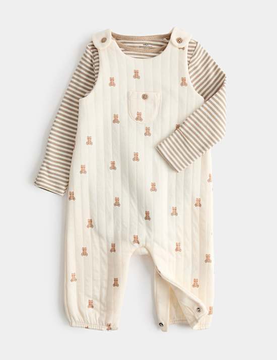 2 Piece Cotton Rich Teddy Dungaree Outfit (7lbs - 1 yrs)