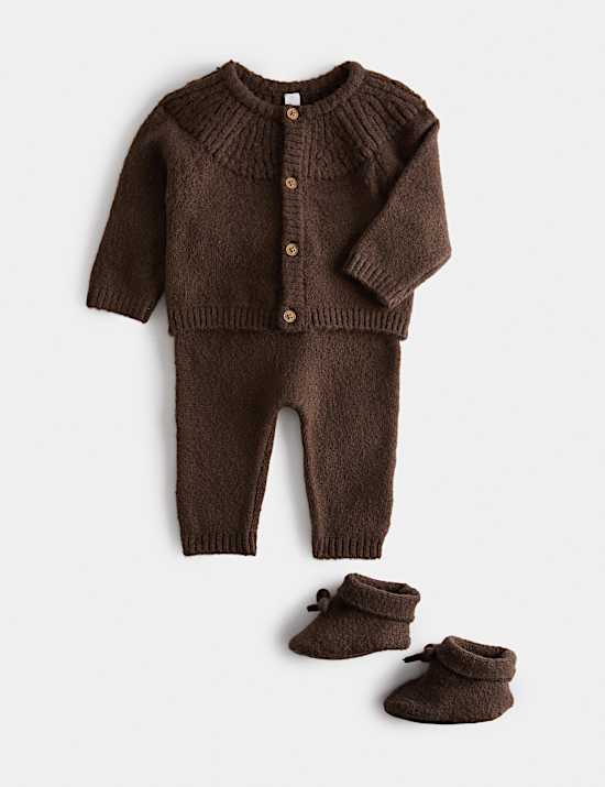 3 Piece Knitted Outfit with Booties (7lbs - 12 Mths)